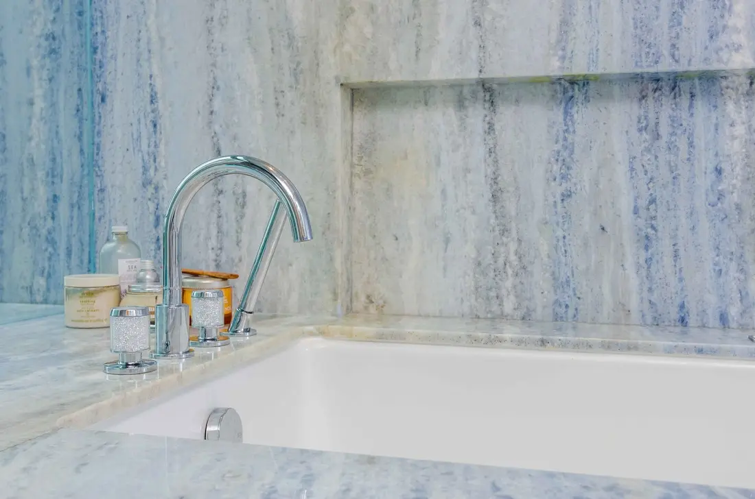 Modern marble bathroom sink with elegant accessories